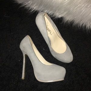 Yves Saint Laurent Grey Suede Pump Heels YSL